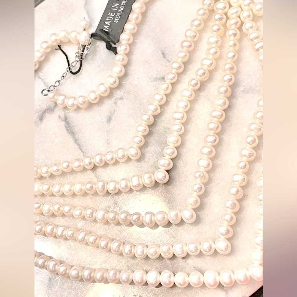 Authentic choker, freshwater pearls with extender with 925 sterling silver